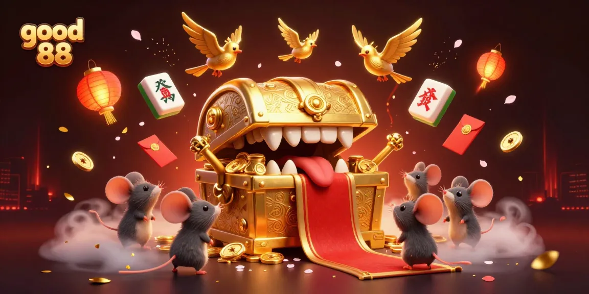 Engage with good 88's captivating gaming world filled with treasures, coins, and vibrant symbols in a rich 3D illustration.