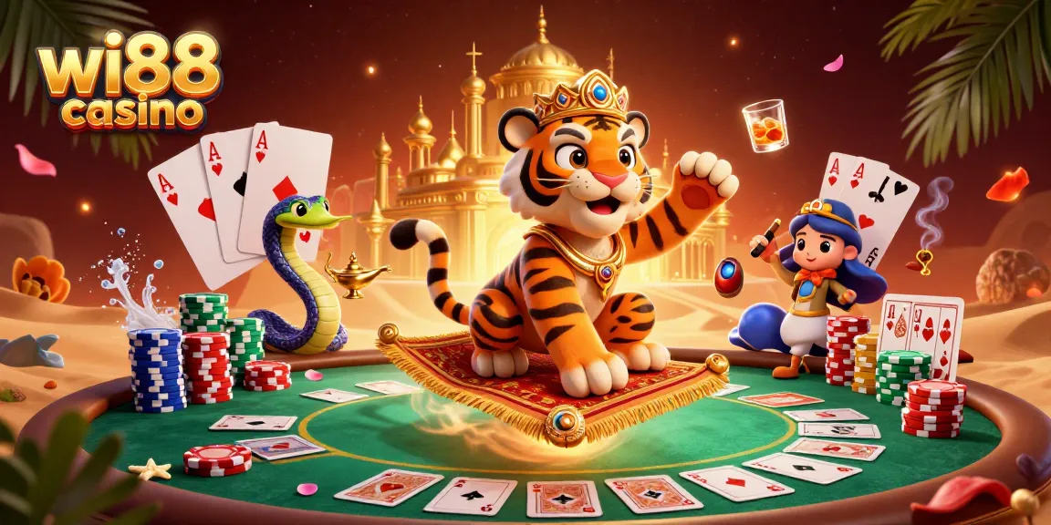 Experience exhilarating gameplay at wi88 casino with vibrant 3D Arabian-themed characters and rich casino elements.