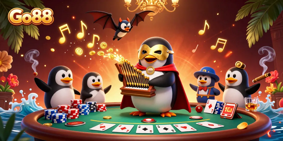 Experience the thrilling world of Go88 at a dynamic casino scene with vibrant characters and games.