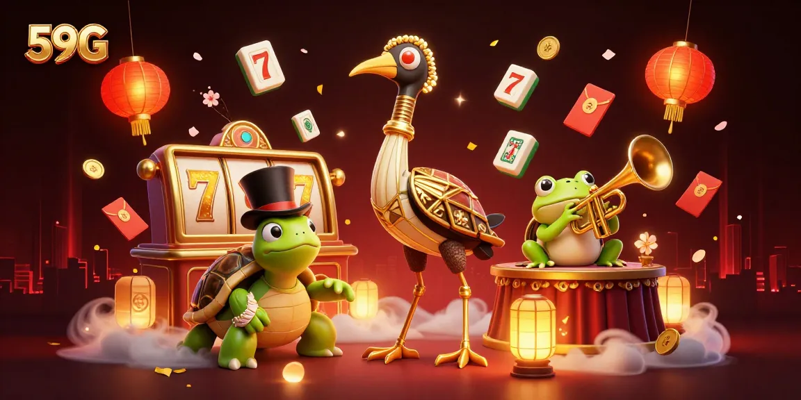 Experience the thrill of 59G with vibrant casino elements like slot reels and lucky symbols.