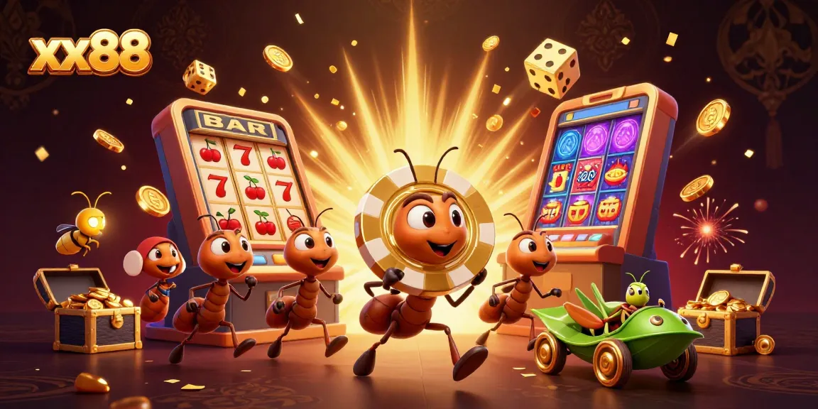 Experience the thrilling heist of ants at xx88 casino, capturing big wins with golden poker chips.