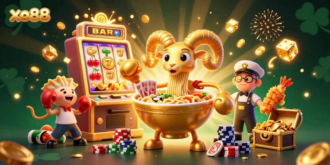 Join the excitement at xo88 with a vibrant 3D casino illustration showcasing dynamic characters and games.